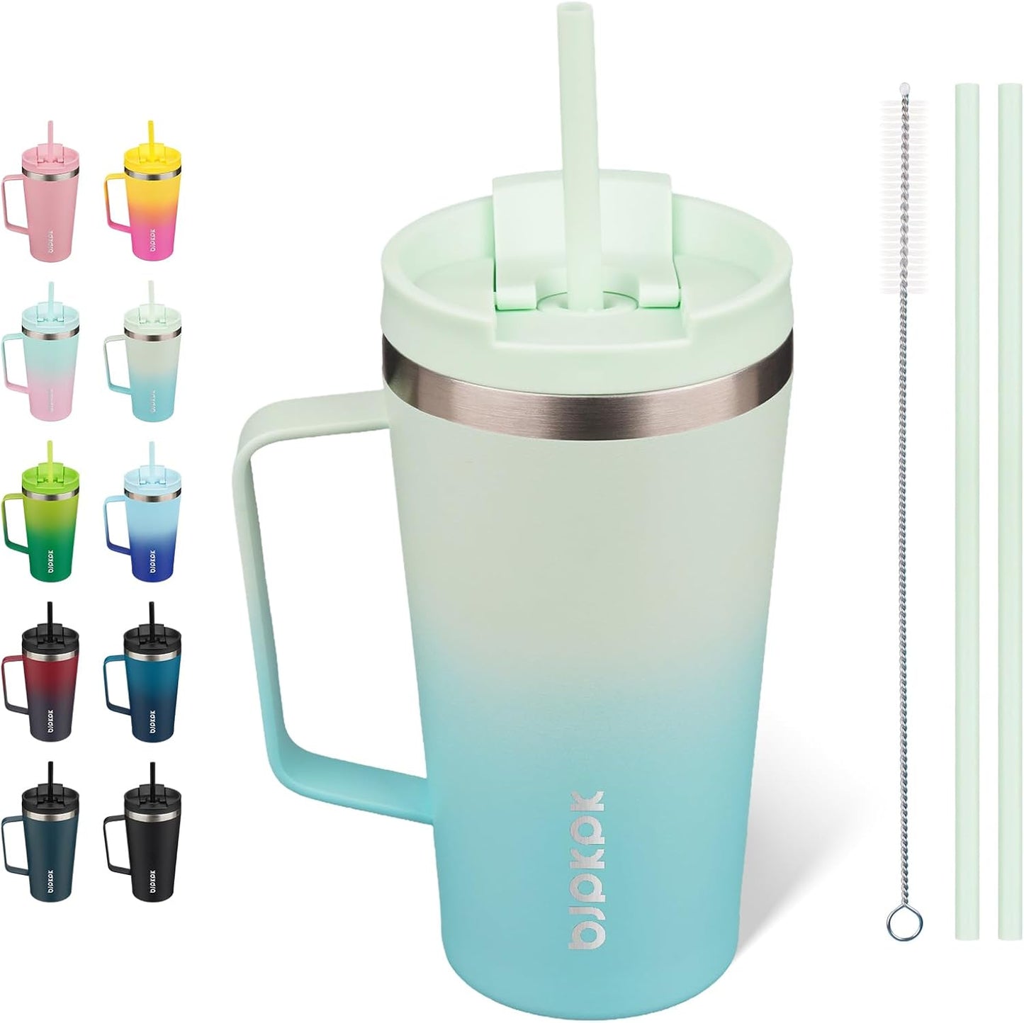 BJPKPK Insulated Tumbler with Handle, 18oz Insulated Tumblers with Lid and Straw, Stainless Steel Metal Water Bottles, Coffee Travel Mugs, Cups, Marshmallow