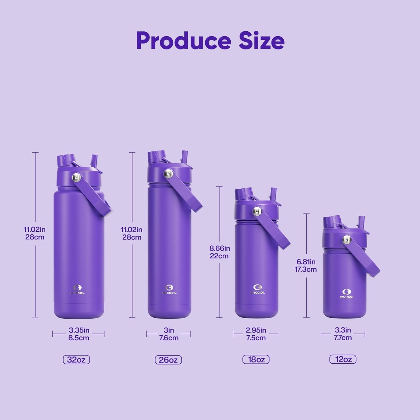 ENCOOL Insulated Water Bottle with Straw Stainless Steel Water Bottle, Leak-Proof, BPA-Free, Double Wall Vacuum Keeps Cold for 24 Hours for Sports, Travel, School (26 oz, Cotton Candy) - Colors A