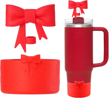 Bow Silicone Protective for Stanley Boot for 20/30/40Oz, 2 Pack for Stanley Cup Accessories Compatible 12-24Oz for Hydroflask Boot and More (Pink Set)
