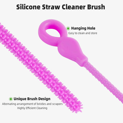 Silicone Straw Cleaner Brush, 4Pcs Reusable Straw Brush Set with Extra-Long Design for Cleaning Thin Metal Straws and Wider Milkshake Straws （6mm+9mm Pink)