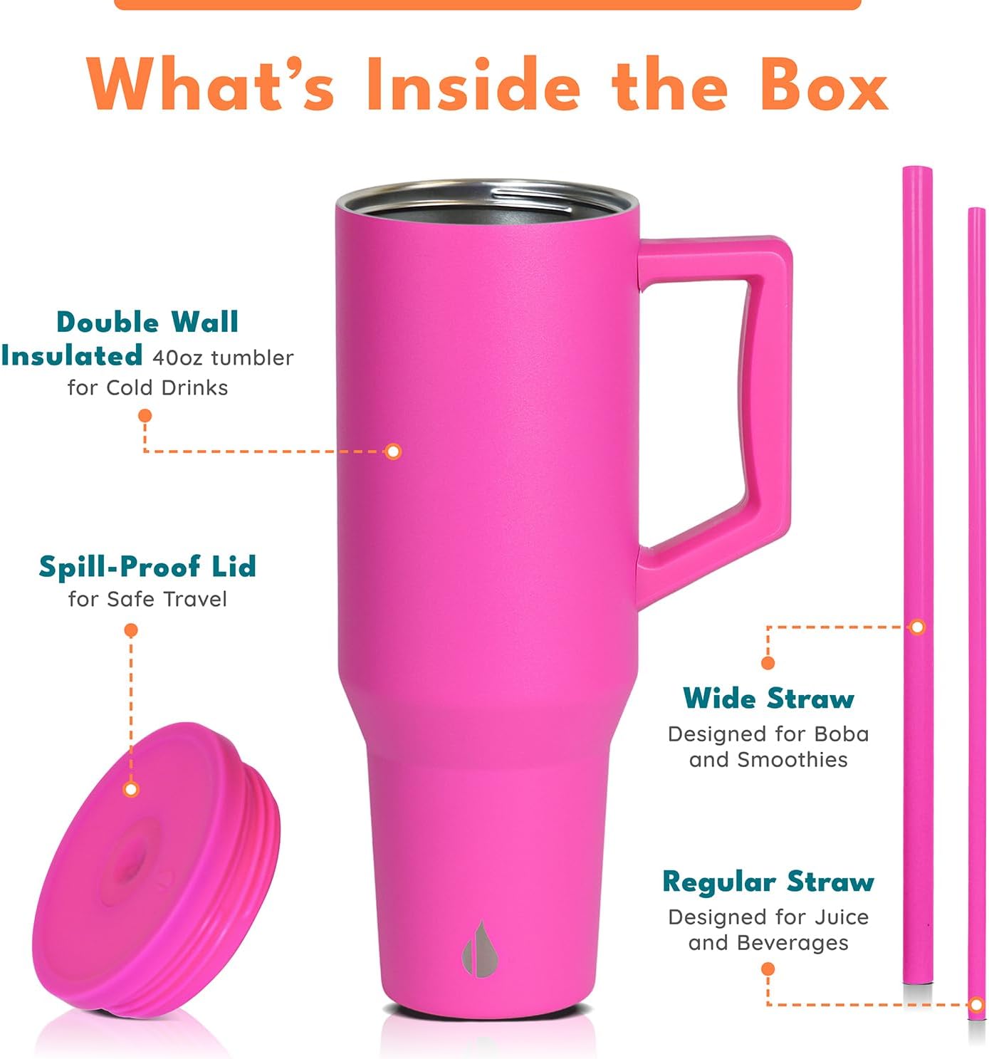 Elemental 32 oz 100% Leak Proof Tumbler with Handle & Straw - Stainless Steel Double Wall Insulated Tumbler for Hot and Cold Beverages - Travel Coffee Mug with Sip & Straw Lid - White - Colors A