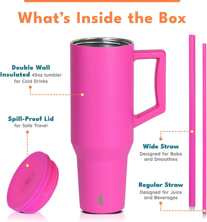 Elemental 32 oz 100% Leak Proof Tumbler with Handle & Straw - Stainless Steel Double Wall Insulated Tumbler for Hot and Cold Beverages - Travel Coffee Mug with Sip & Straw Lid - White - Colors A