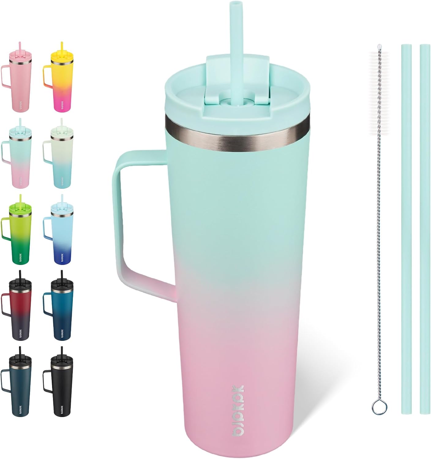 BJPKPK Insulated Tumbler with Handle, 18oz Insulated Tumblers with Lid and Straw, Stainless Steel Metal Water Bottles, Coffee Travel Mugs, Cups, Marshmallow