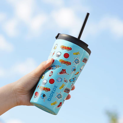 BJPKPK 22oz Insulated Tumbler With lid And Straw Stainless Steel Tumblers Travel Coffee Mug Reusable Thermal Cup,Sky
