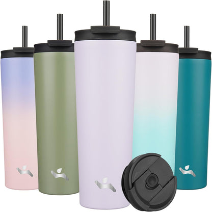 Konokyo 30 OZ Insulated Tumbler with Lid and 2 Straws Stainless Steel Water Bottle Vacuum Travel Mug Coffee Cup,Pastel Sunset