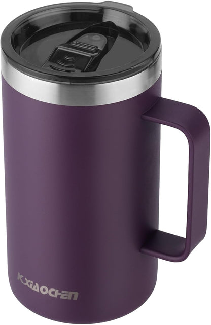 KXIAOCHEN 20oz Insulated Coffee Mug with Lid, Stainless Steel Coffee Cup, Double Wall Vacuum Coffee Tumbler with Handle, Premium Thermal Travel Coffee Mug (Navy Blue)