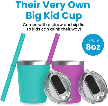 CUPKIN Stainless Steel Insulated Tumbler with Lid and Straw, 20 oz Stainless Steel Cups, Set of 2 Travel Coffee Mug for Adults, Iced Coffee Cup with Lid, Tumbler for Travel (Coral + Yellow)