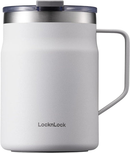 LocknLock Metro Mug Premium 18/8 Stainless Steel Double Wall Insulated with Handle Perfect for table with Lid, Black, 16 oz