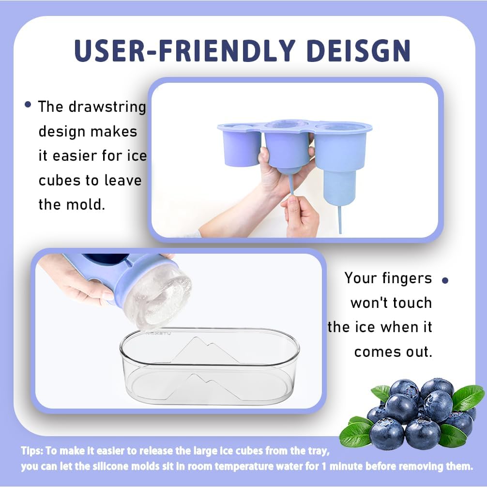 Ice Mold for Stanley Cup 30/40 Oz - Easy Fill and Release Without Touching Ice, Silicone Ice Cube Tray with Clear Lid and Bin for Freezer, Whiskey, Cocktail (Blue)