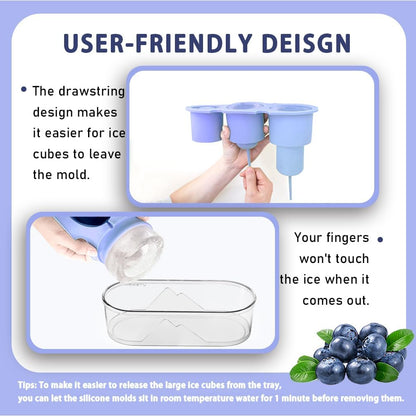 Ice Mold for Stanley Cup 30/40 Oz - Easy Fill and Release Without Touching Ice, Silicone Ice Cube Tray with Clear Lid and Bin for Freezer, Whiskey, Cocktail (Blue)