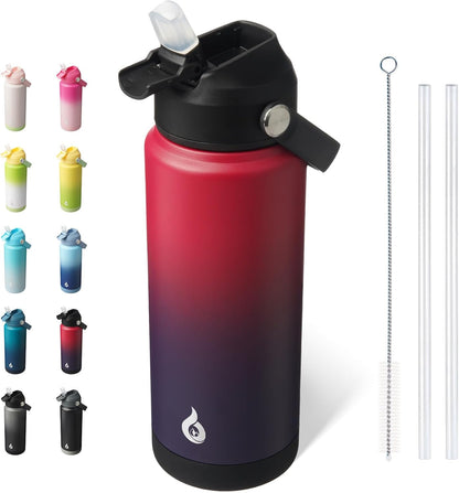 BJPKPK Insulated Water Bottle with Straw Lid, 18oz Thermo Water Bottles with Soft Nozzle, Flex Handle & Non-slip Boot, BPA Free Leak Proof Stainless Steel Metal Thermo, Tumblers, Cups,Sea Salt