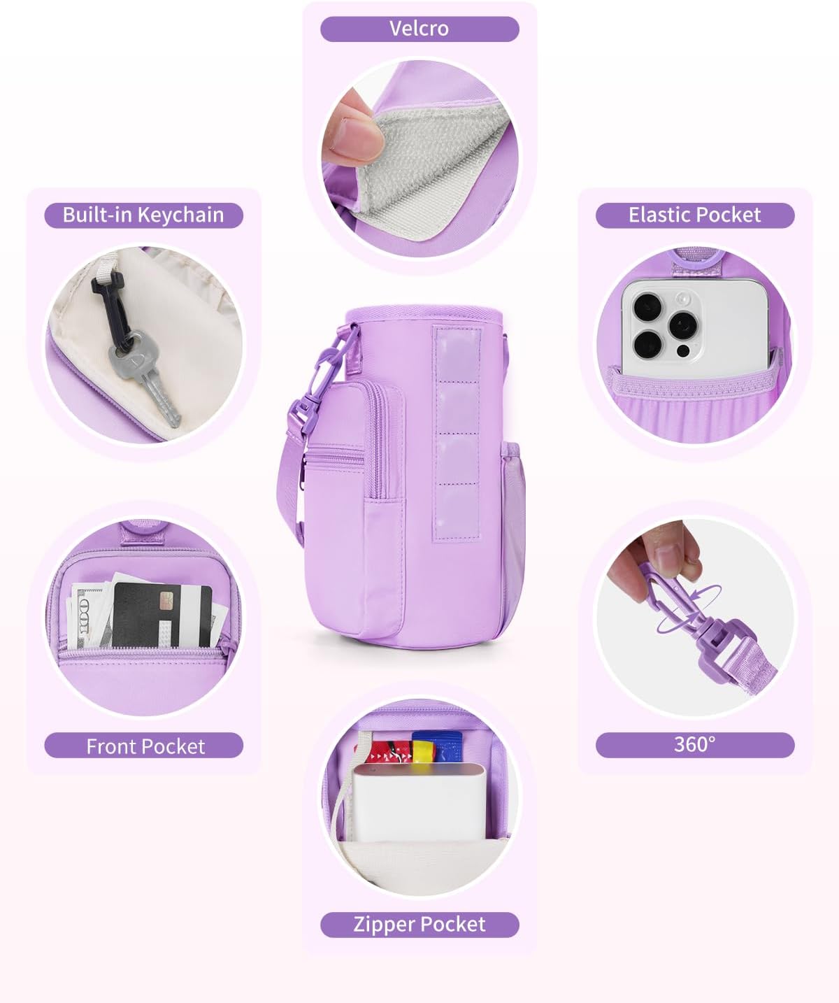 sportsnew Magnetic Gym Bag for Women Men, Crossbody Insulated Cup Sleeve Water Bottle Carrier Holder with Strap for 40oz Tumbler with Handle, 4 Built-in Magnets Small Gym Bag for Workout, Walking