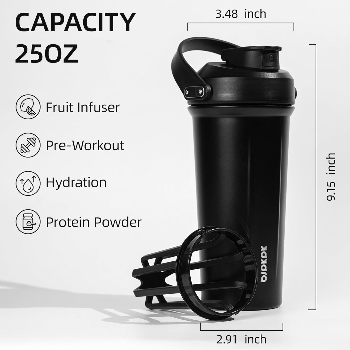 BJPKPK 25 oz Insulated Protein Shaker Bottle with Handle, Stainless Steel Tumbler for Protein Mixes,BPA Free Metal Shaker Cup for Gym Workout,White and Grey