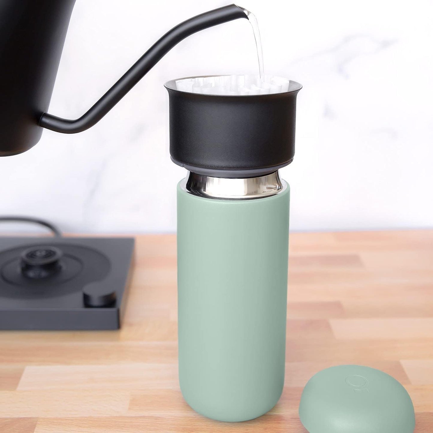 Fellow 16 oz Carter Move Travel Mug - Vacuum-Insulated Stainless Steel Travel Coffee Mug - Coffee Tumbler with Ceramic Interior and Splash Guard - Matte Black