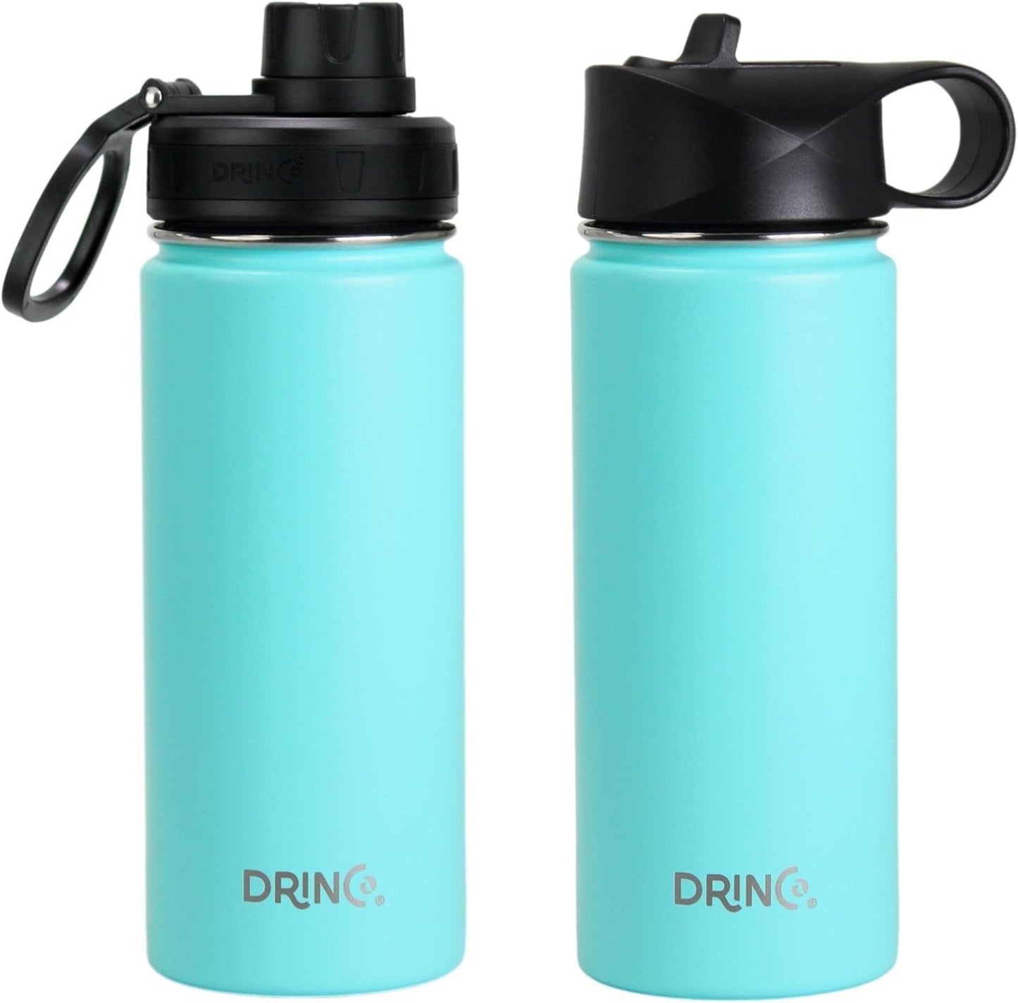 Drinco Stainless Steel Water Bottle Spout Lid Vacuum Insulated Double Wall Water Bottle Wide Mouth (40oz 32oz 22oz 18oz 14oz) Leak Proof Keep Cold Sport Camping Hiking (22 oz, 22oz Black)