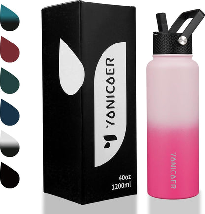 Insulated Water Bottle 40oz,Triple Wall Vacuum Stainless Steel(Dishwasher Safe),Leak Proof & Non-BPA,Flask Jug with Paracord Handle & Straw Spout Lids Sports Cherry Blossom