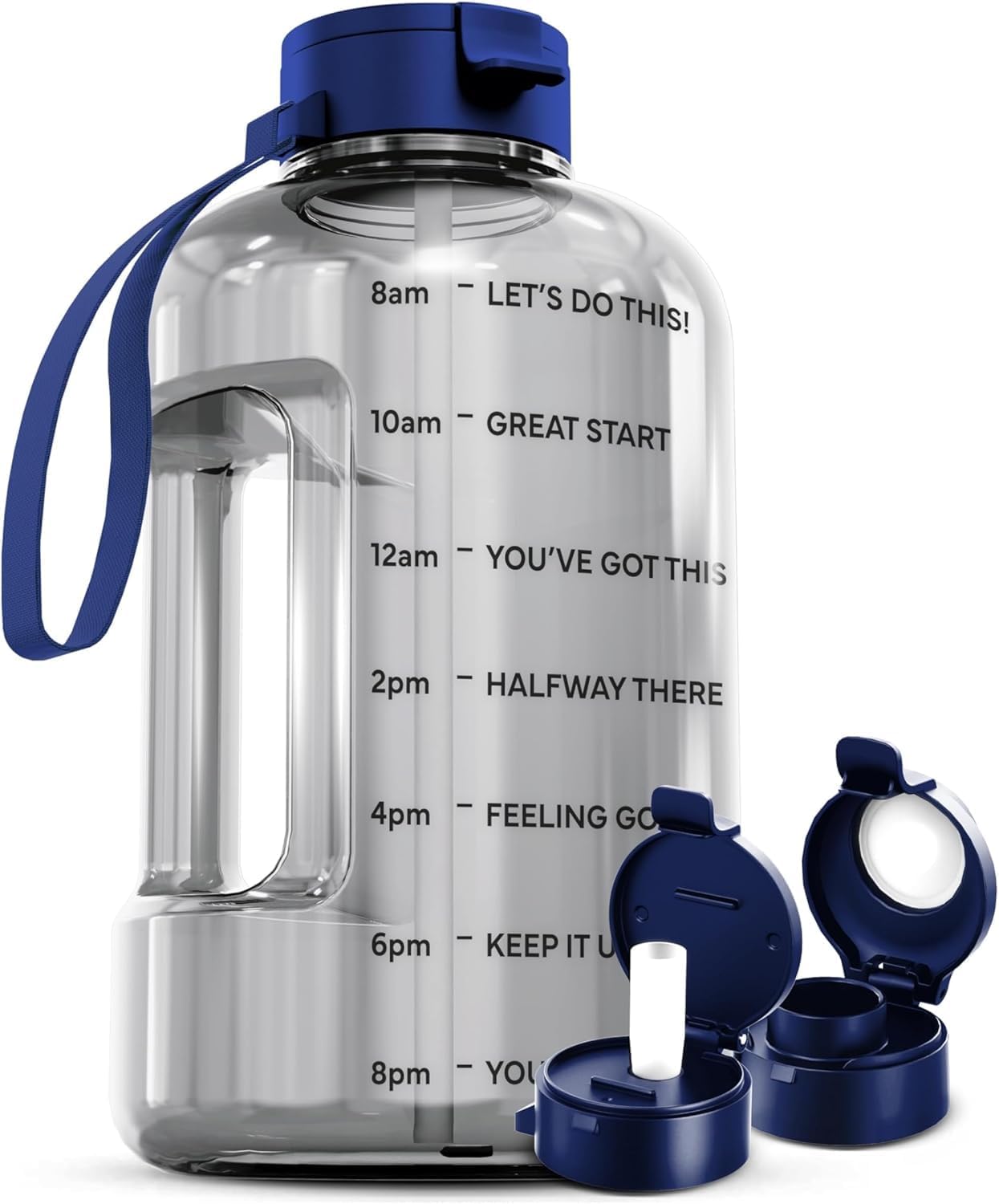 AQUAFIT 64 oz Water Bottle with Time Marker - Straw & Chug Lid - BPA Free Half Gallon Gym Water Bottle with Handle - Big Gallon Jug (Gray, 64 Ounces)