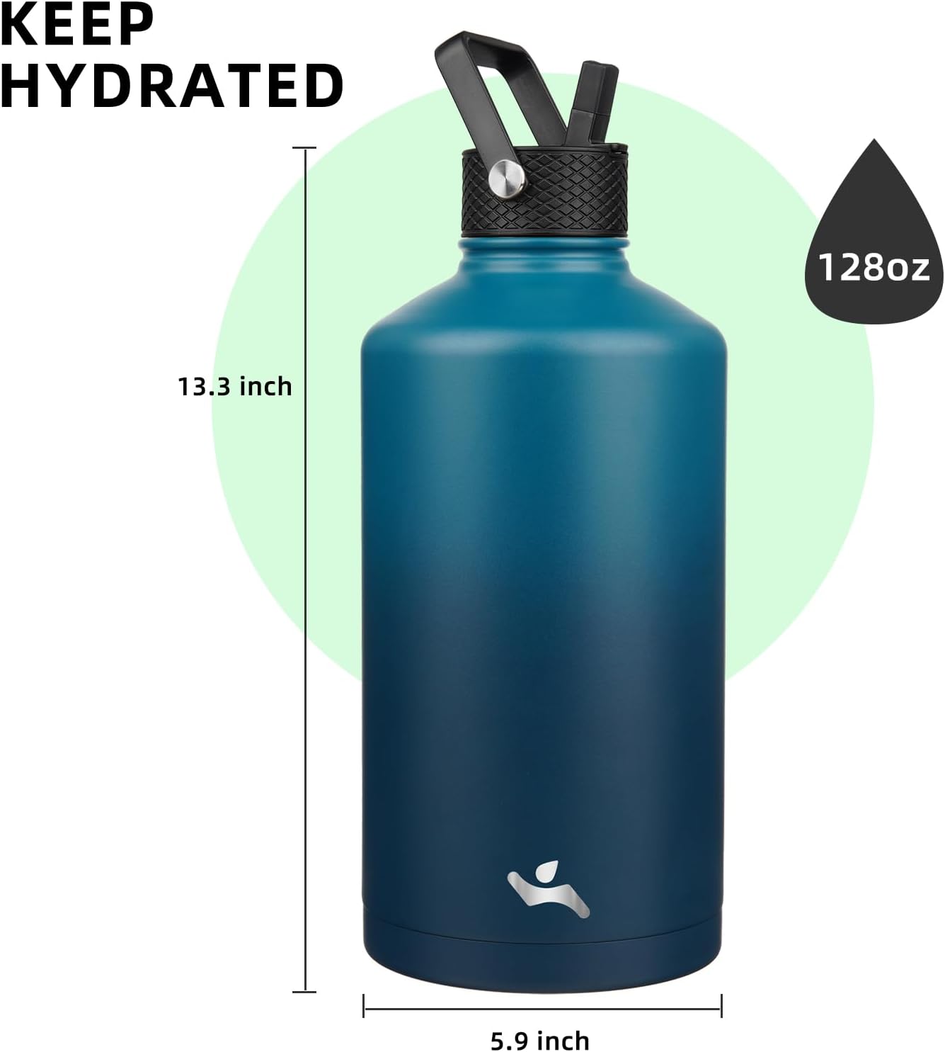 Konokyo 22oz Stainless Steel Bottles with 3 Lids Sport Insulated Water Bottle,Mint