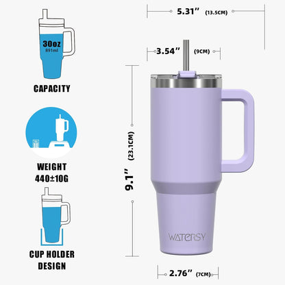 40 oz Tumbler with Handle,Tumbler with Lid and Straw,Double Wall Insulated Cup Stainless Steel Travel Mug(Cold for 34 Hours),Water Bottle for Iced Tea,Coffee,Cold Beverages(Purple)