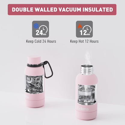 Exllena Slim Insulated Water Bottles for Travel 18oz with Clip, Double Wall Vacuum Stainless Steel Water Bottle Keeps Drinks Cold 24 Hrs/Hot 12 Hrs, 100% Leakproof, BPA Free(Black)
