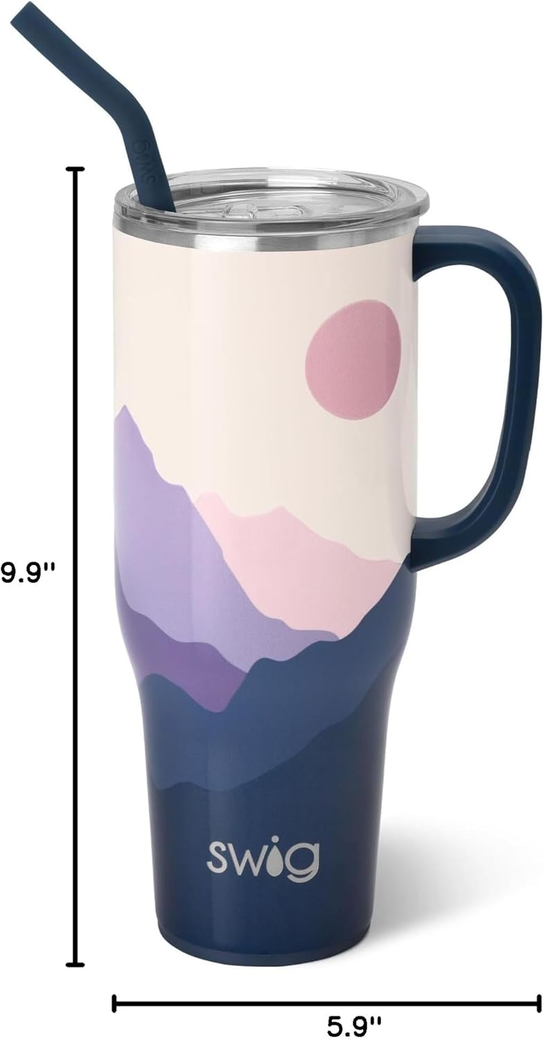 Swig Life 40oz Mega Mug, 40 oz Tumbler with Handle and Straw, Cup Holder Friendly, Dishwasher Safe, Extra Large Insulated Tumbler, Stainless Steel (Pickleball)