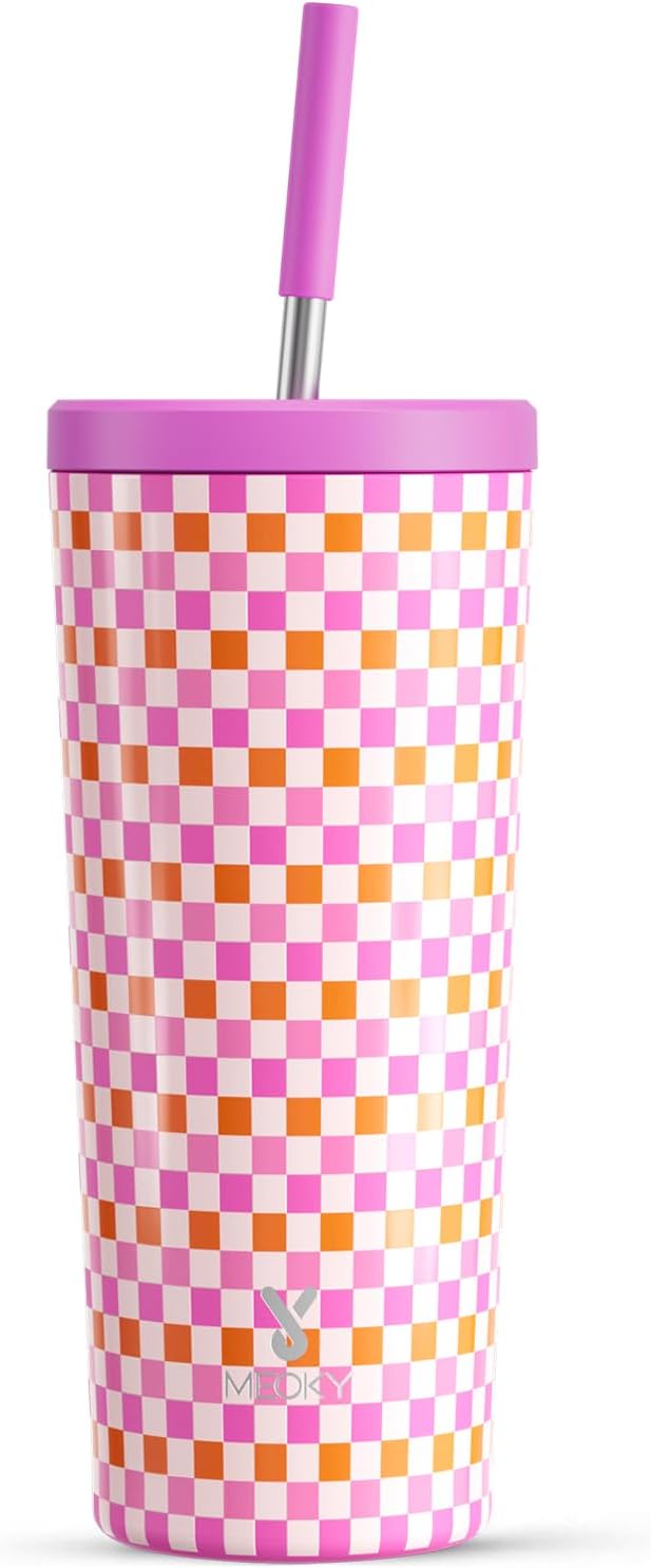 Meoky 24 oz Insulated Tumbler with Lid and Straw, Stainless Steel Vacuum Insulated Tumbler, Keeps Cold for 24 Hours, 100% Leak Proof, Fits in Car Cup Holder (Night)