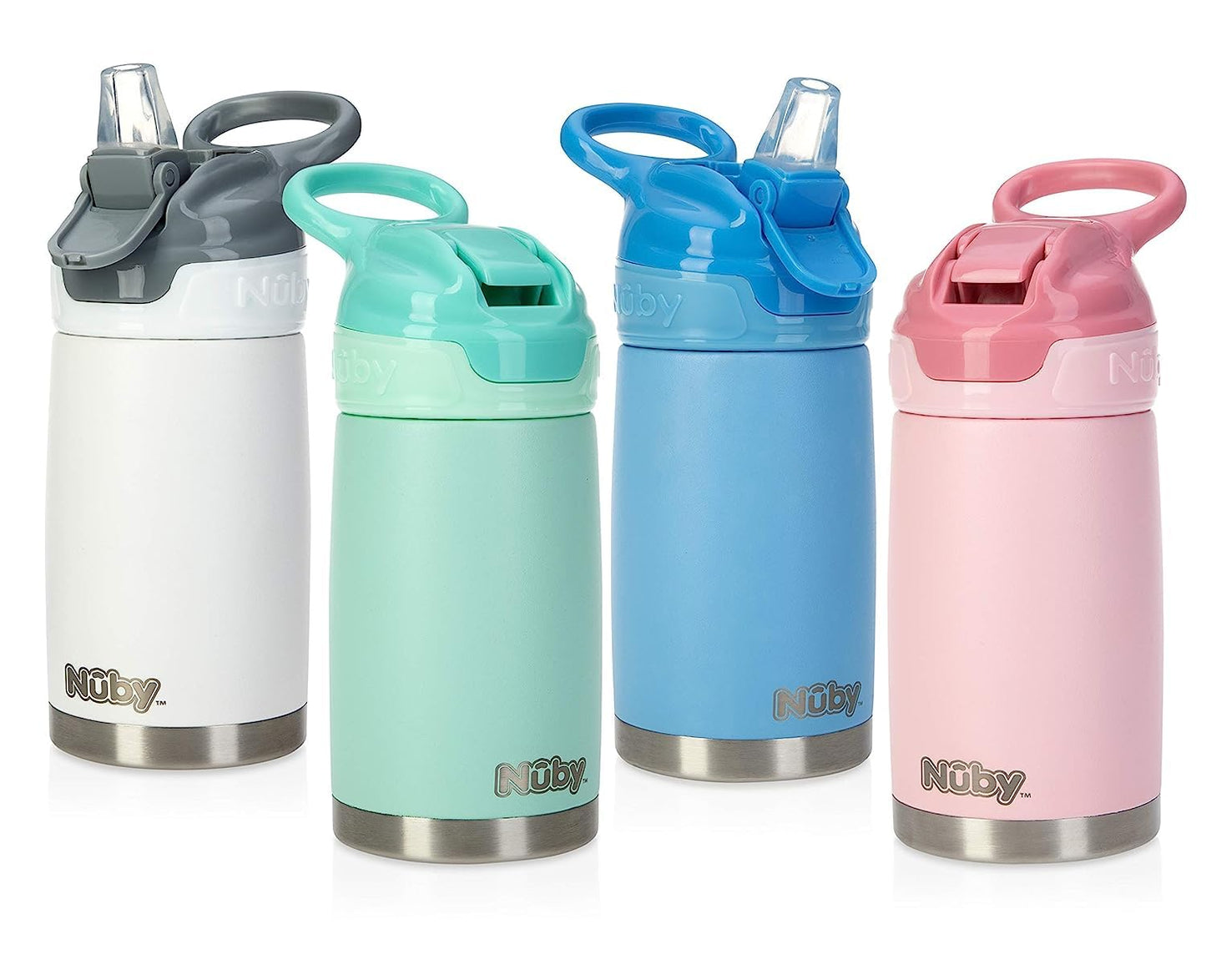 Nuby Thirsty Kids No Spill Flip-It Reflex Stainless Steel Travel Cup or Water Bottle - 10 Oz - 18+ Months - Blue - Back to School Essentials