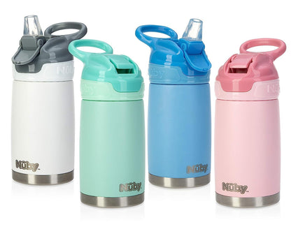 Nuby Thirsty Kids No Spill Flip-It Reflex Stainless Steel Travel Cup or Water Bottle - 10 Oz - 18+ Months - Blue - Back to School Essentials