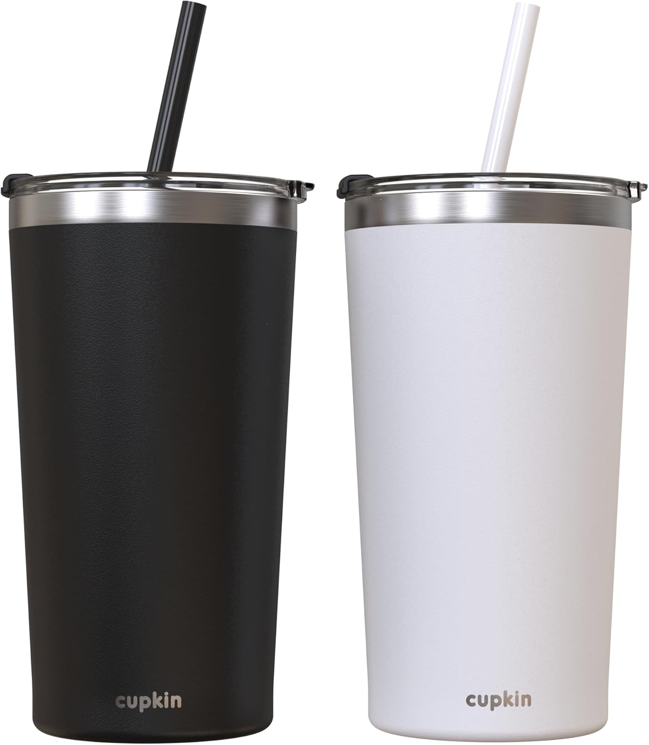 CUPKIN Stainless Steel Insulated Tumbler with Lid and Straw, 20 oz Stainless Steel Cups, Set of 2 Travel Coffee Mug for Adults, Iced Coffee Cup with Lid, Tumbler for Travel (Coral + Yellow)