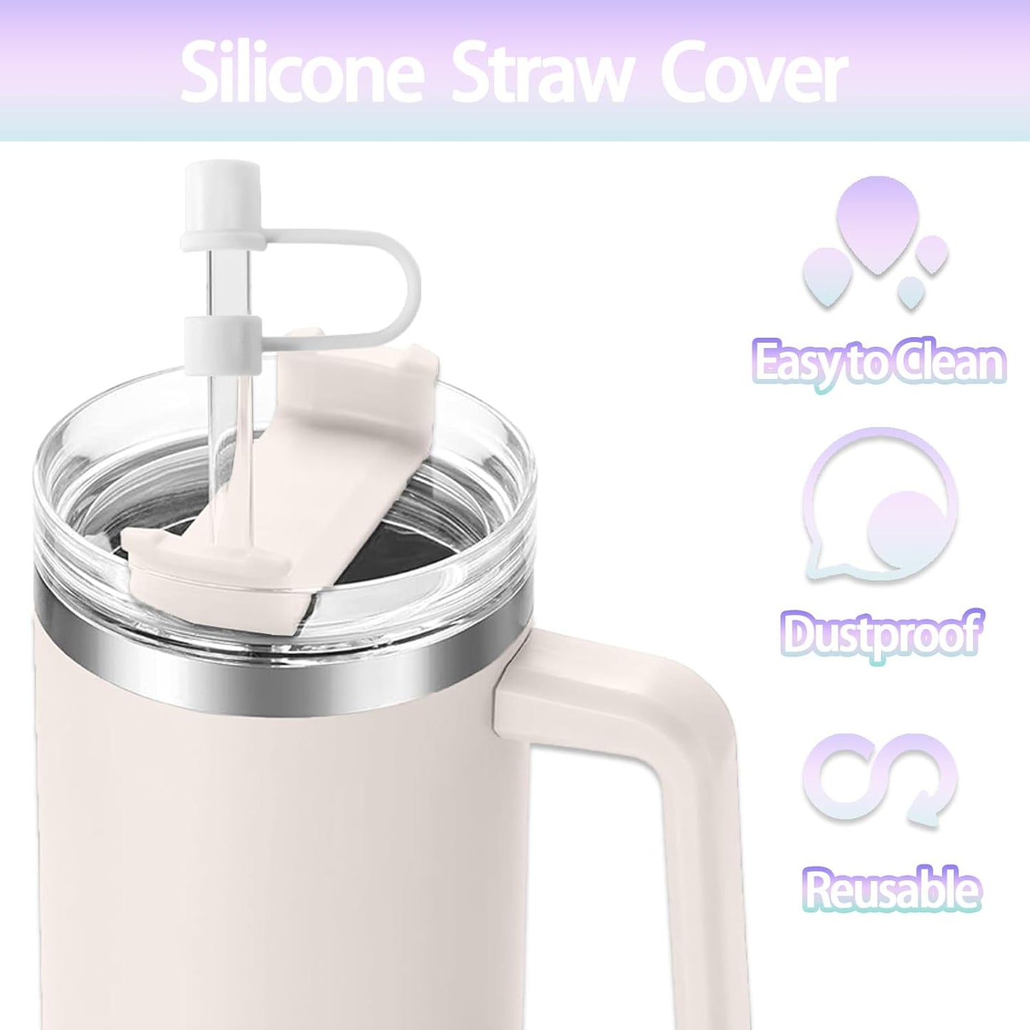 6PCS Silicone Straw Covers Cap Compatible with Stanley Cup 30-40 oz Tumbler with Handle 10mm Straw Toppers，Dust-Proof Reusable Straw Cover for Stanley Cup Accessories (Black)