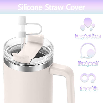 6PCS Silicone Straw Covers Cap Compatible with Stanley Cup 30-40 oz Tumbler with Handle 10mm Straw Toppers，Dust-Proof Reusable Straw Cover for Stanley Cup Accessories (Black)