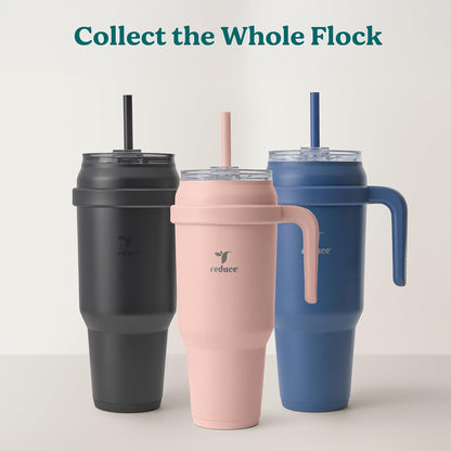 REDUCE 24 oz Stainless Steel Tumbler with Handle - Dual-Wall Vacuum Insulated Travel Mug, Sweat-Proof Lid & Reusable Straw - Keeps Drinks Cold for 24 Hrs, Fits Cupholders, Dishwasher Safe - Lilac Bud