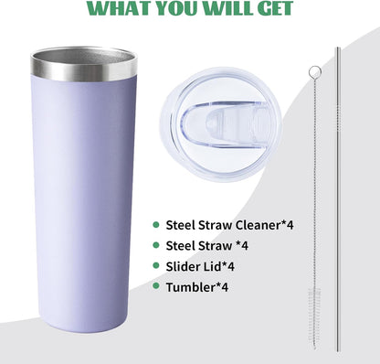 20 oz Skinny Tumblers with Lid and Straw,Stainless Steel Vacuum Insulated Tumbler Cup Double Wall Travel Coffee Mug, Thermal Water Tumbler for Hot and Cold Drinks(Rose Gold,1)