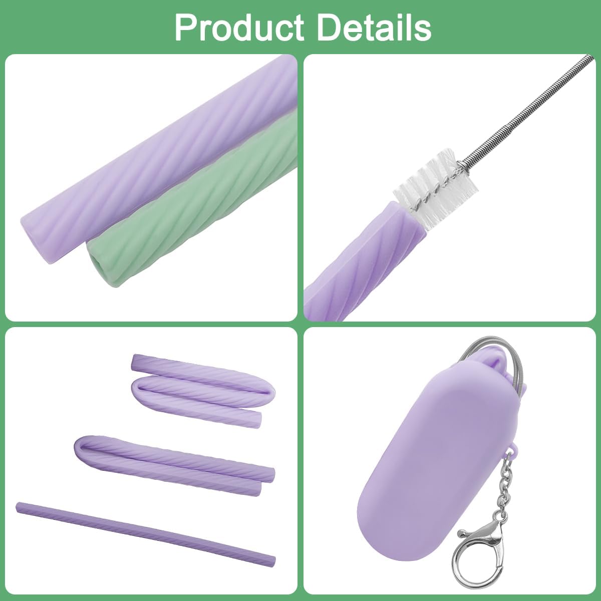 2 Set Silicone Straws with Case, Reusable Travel Straw Cruise Ship Essentials, Foldable Portable Straw + Deep Cleaning Brush + Carry Case with Keychain, for Travel & Party Cold or Hot (Pink & Blue)