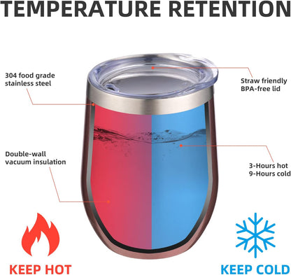 12 oz Insulated Wine Tumbler with Lid and Straw,Stainless Steel Stemless Wine Tumbler Glasses Double Wall Vacuum Wine Cups Tumbler for Coffee,Champaign,Cocktail,Office（Silver,1）