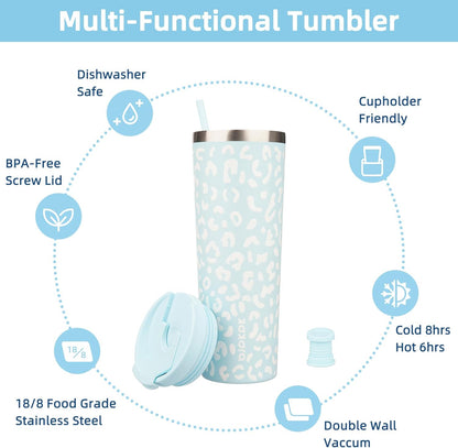 BJPKPK 22oz Insulated Tumbler With lid And Straw Stainless Steel Tumblers Travel Coffee Mug Reusable Thermal Cup,Sky