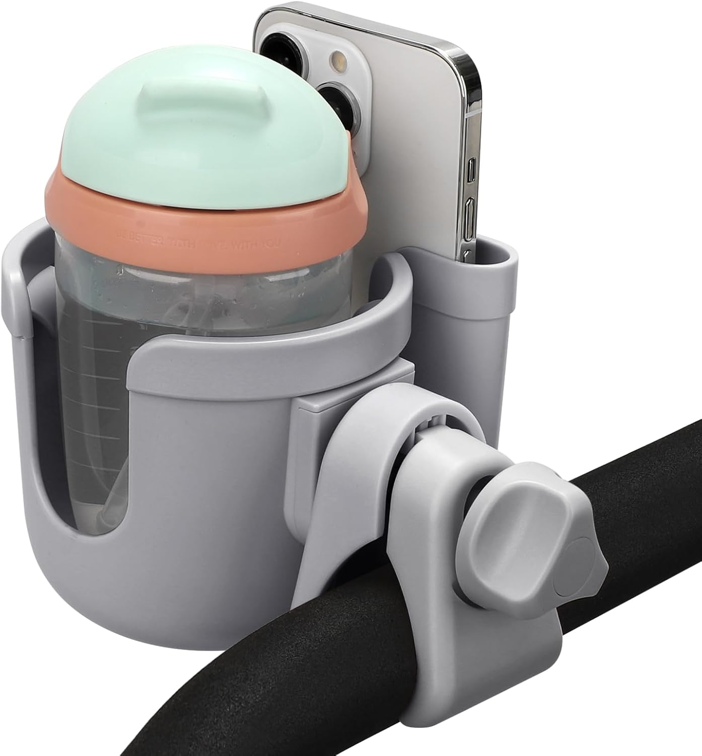 Accmor Stroller Cup Holder with Phone Holder, Bike Cup Holder, Universal Cup Holder for Uppababy Nuna Doona Strollers, 2-in-1 Cup Holder for Walker, Wheelchair, Scooter - Colors A