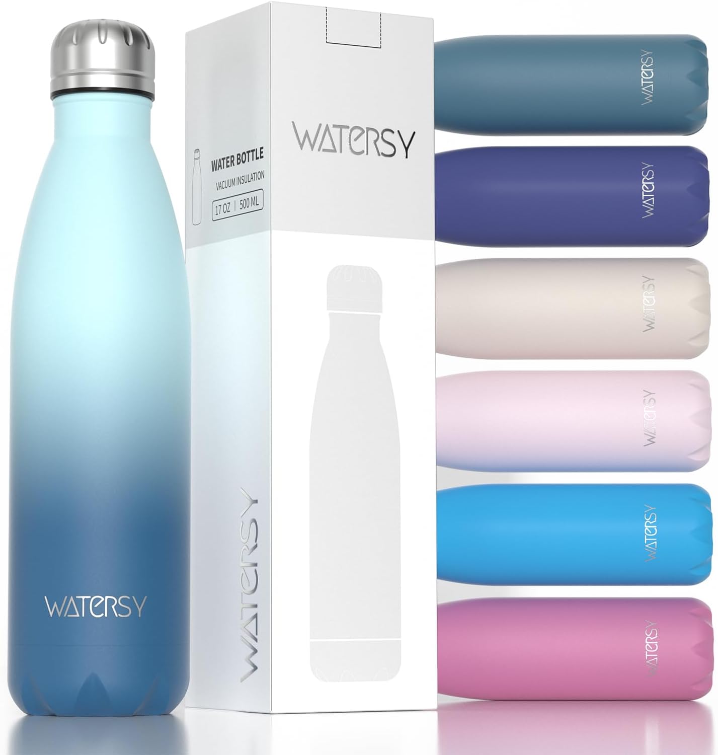 WATERSY Stainless Steel water bottles,17oz/500ml Insulated Water Bottles,Deep Blue metal water bottle Keeps Drink Cold and Hot,BPA Free kids water bottles for School,Gym,Travel,Sports