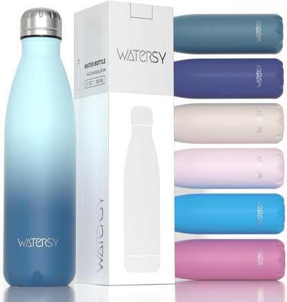 WATERSY Stainless Steel water bottles,17oz/500ml Insulated Water Bottles,Deep Blue metal water bottle Keeps Drink Cold and Hot,BPA Free kids water bottles for School,Gym,Travel,Sports