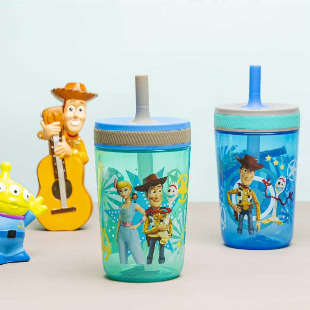 Zak Designs 15oz Bluey Kelso Tumbler Set, Leak-Proof Screw-On Lid with Straw Made of Durable Plastic and Silicone, Perfect Bundle for Kids, 2 Count (Pack of 1) - Colors B