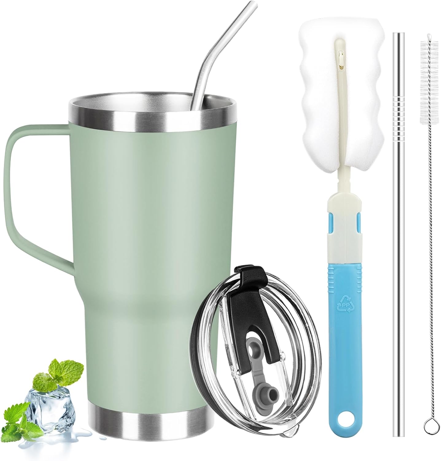 20 oz Tumbler with Handle, Stainless Steel Insulated Tumbler with Lid and Straw, Double Wall Vacuum Coffee Mug Tumbler, Insulated Coffee Thermal Cup for Cold and Hot (Light Purple)