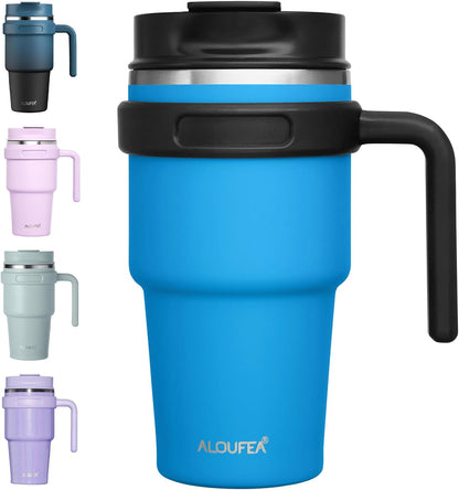 20 oz Insulated Coffee Mug Tumbler with Handle, Stainless Steel Travel Mug Tumbler with Lid and Straw,Double Wall Vacuum Leak Proof Ice Coffee Thermal Cup, Black