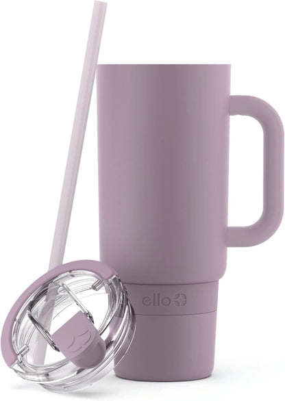 Ello Port 40oz Tumbler with Carry Loop & Integrated Handle, Vacuum Insulated Stainless Steel Reusable Water Bottle, Travel Mug with Leak Proof Lid & Straw, Perfect for Iced Coffee & Tea, White