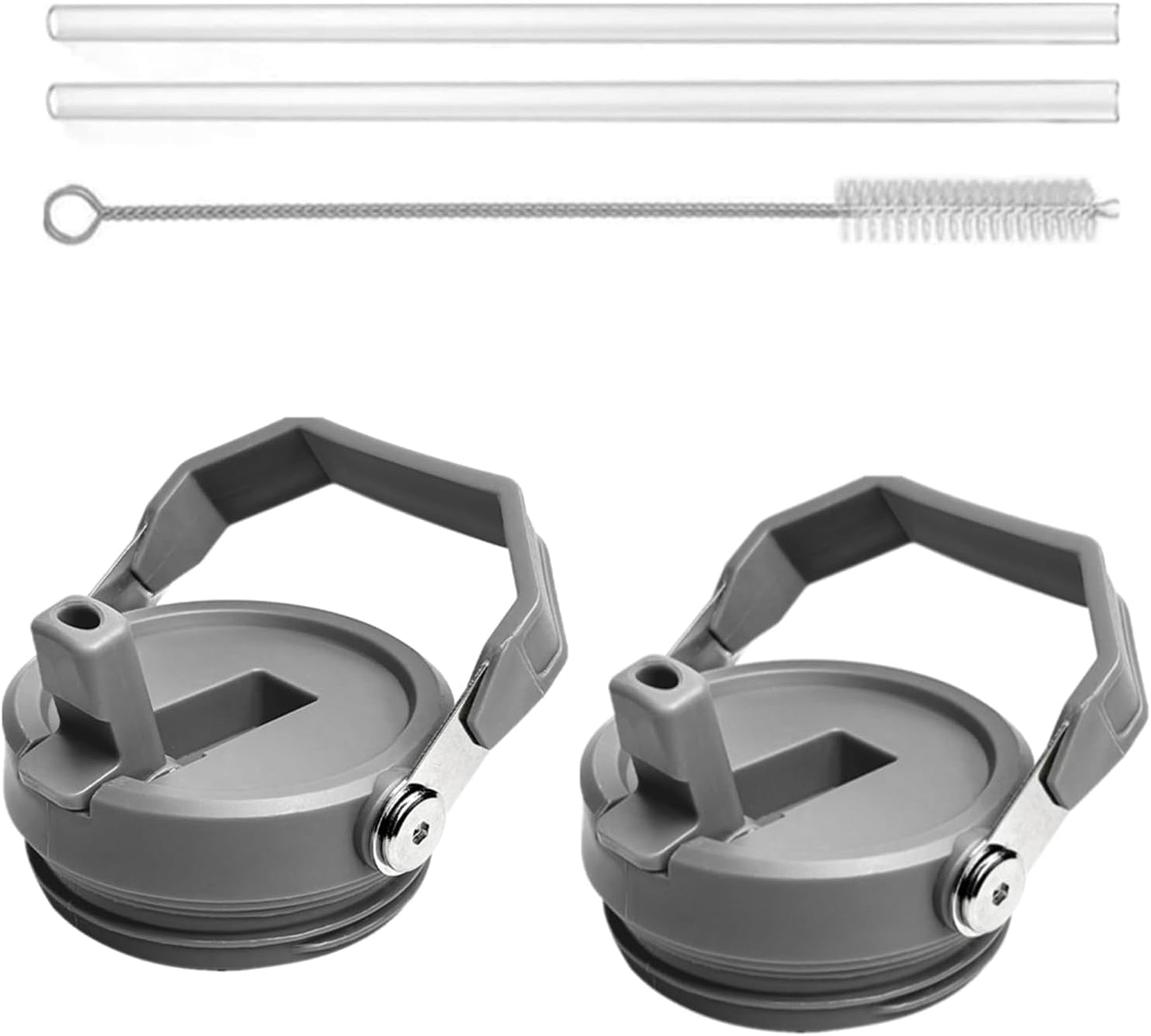 2Pack Replacement Tumbler Lid Fit for Stanley IceFlow 30 oz(Only) Flip Straw Lid, with 2Pcs Reusable Straws,1Pcs Cleaning Brush (White)