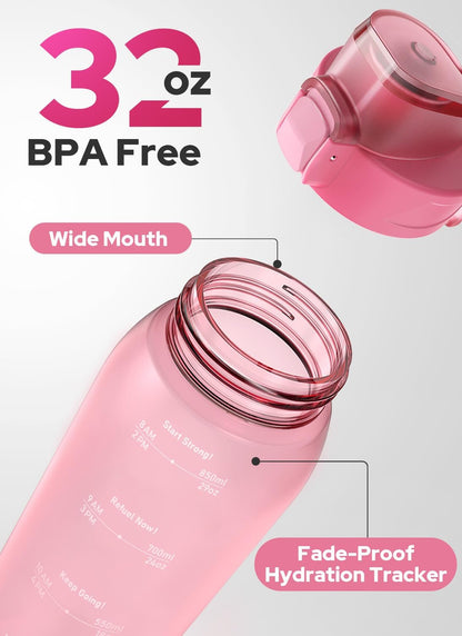 Opard Zip 32oz Plastic Water Bottle Dishwasher Safe, Leakproof Flip-Top Lid, BPA Free Tritan, Wide Mouth Reusable Sports Water Bottle for Gym Hiking Commuting Outdoor Travel and School