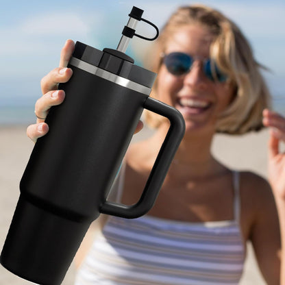 6PCS Silicone Straw Covers Cap Compatible with Stanley Cup 30-40 oz Tumbler with Handle 10mm Straw Toppers，Dust-Proof Reusable Straw Cover for Stanley Cup Accessories (Black)