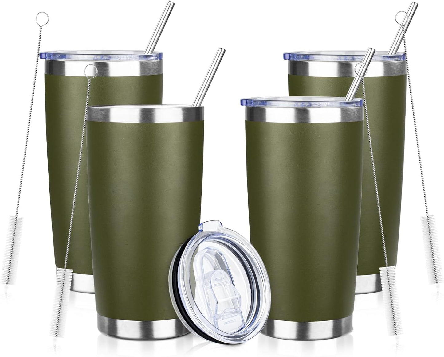 20oz Tumbler with Straw and Brush, Stainless Steel Vacuum Insulated tumbler, Double Wall Insulated Coffee Tumbler for Outdoor, Home, Travel,Office (Buff,1pcs)