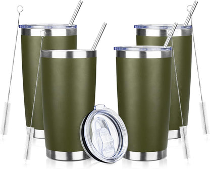20oz Tumbler with Straw and Brush, Stainless Steel Vacuum Insulated tumbler, Double Wall Insulated Coffee Tumbler for Outdoor, Home, Travel,Office (Buff,1pcs)