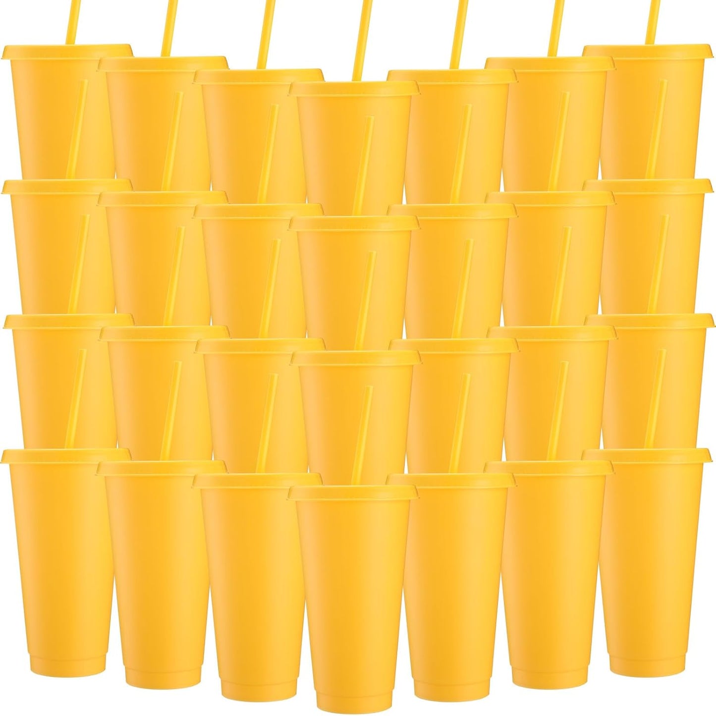 Honeydak 15 Pack Tumbler with Straw and Lid Bulk Cups for Gifts Water Bottle Iced Coffee Travel Mug Cup Reusable Plastic Tumblers for Party Birthdays 24-27 oz (Solid Color)