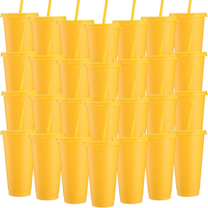 Honeydak 15 Pack Tumbler with Straw and Lid Bulk Cups for Gifts Water Bottle Iced Coffee Travel Mug Cup Reusable Plastic Tumblers for Party Birthdays 24-27 oz (Solid Color)